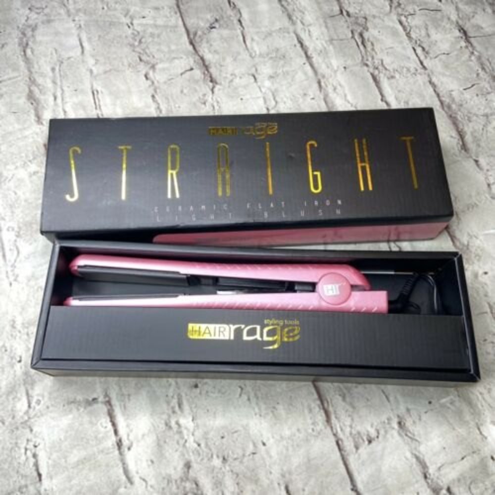 Hair Rage  1.25-Inch Ceramic Flat Iron Light Blush Pink Pearlescent Edition NWT